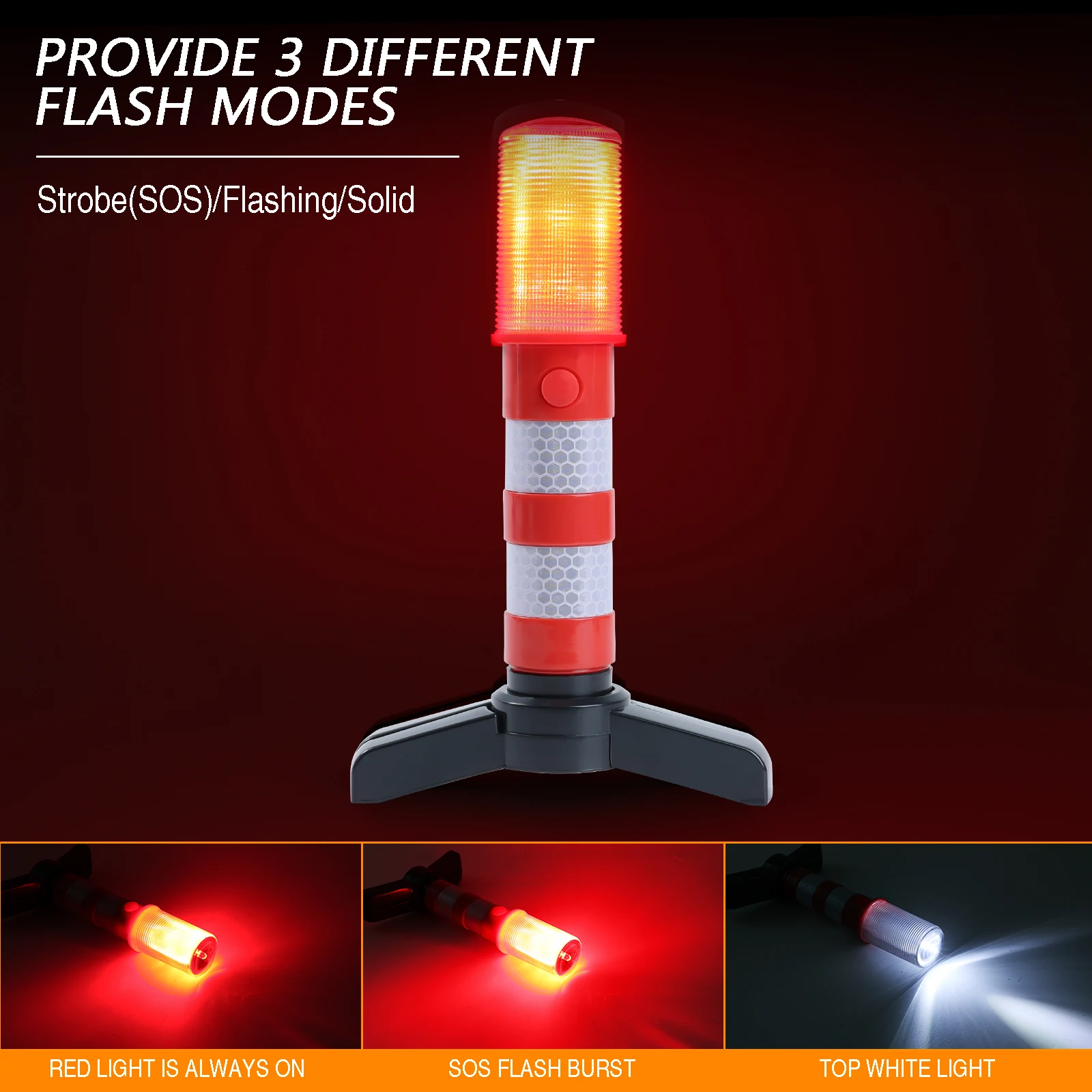 2pc LED Magnetic Flashlight Emergency Roadside Flares Detachable Stand Beacon Safety Strobe Light Warning Signal Alert SOS Lamps