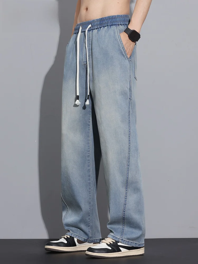 Celana Jeans Pria American Sle Loose Straight Leg Musim Panas Celana Panjang Kasual Kaki Lebar Vintage Baru Nyaman dan Tahan Aus