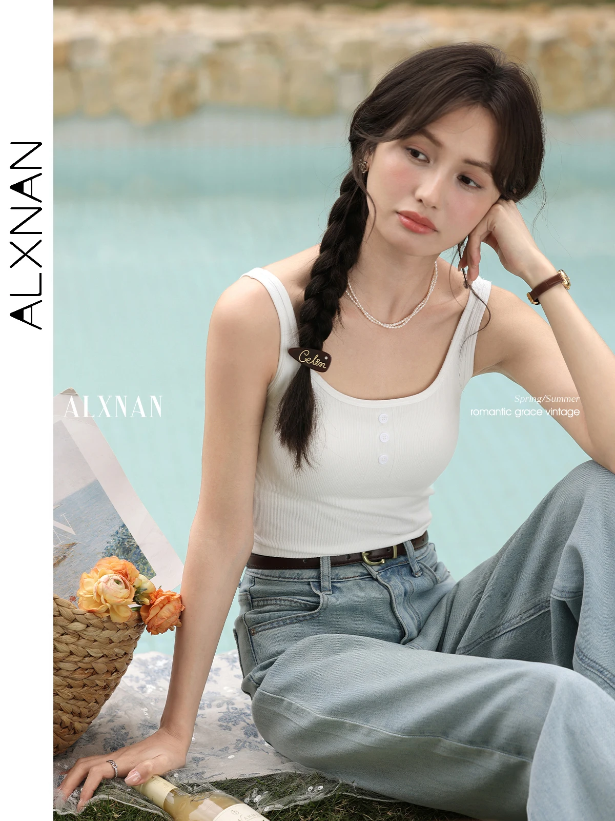 ALXNAN Women's Jeans Retro Blue High-waist Wide-leg Jeans 2025 Summer New Straight Loose-fit Elegant Office Commute Pants L53880