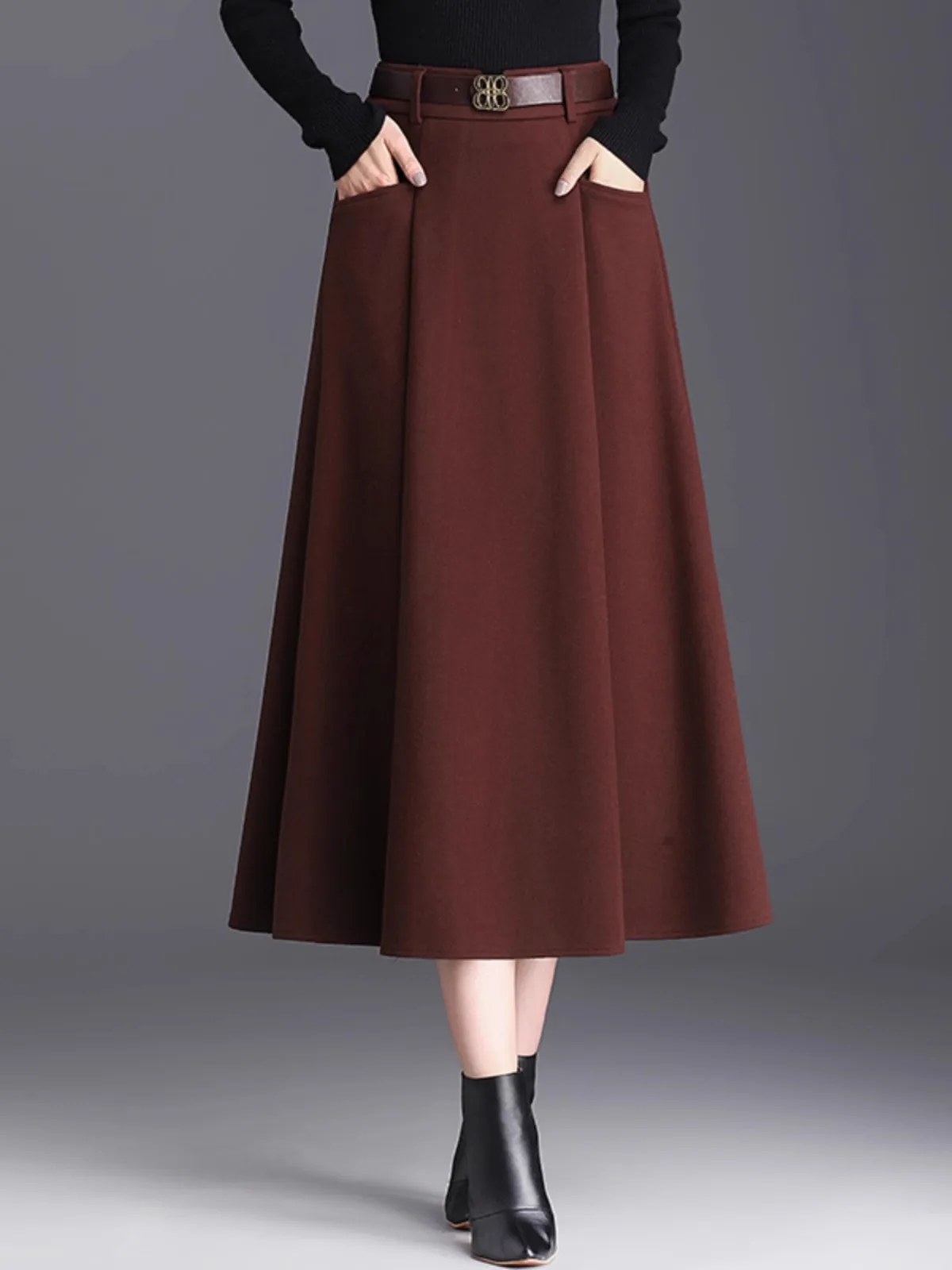 

Thiened Woolen A-Line Midi Skirt Women's Spring Autumn 2025 New Sle ket High Waist f Skirt Slimming Ele Skirt