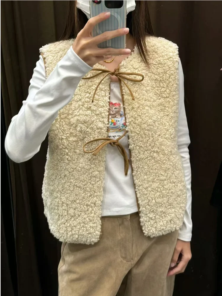 سترة نسائية بعقدة حلوة مزينة بعقدة فضفاضة مستديرة Ne Fce سترة نسائية موضة شتاء 2024 وصل حديثًا من ألياف البوليستر #2