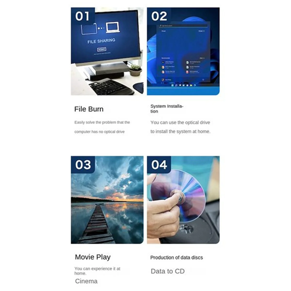 ABDX-External DVD Drive USB 3.0 Portable Optical Drives CD DVD Burner Player Reader for