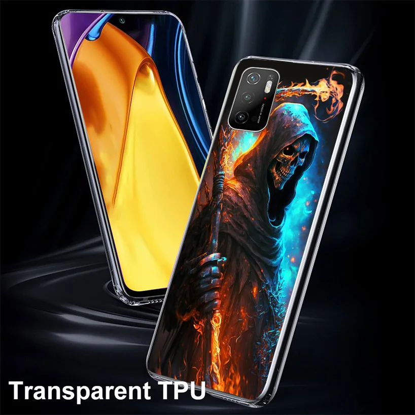 Reaper Skull Skeleton Gun Cover Phone Case For Xiaomi Poco X6 X5 X4 Nfc X3 Pro F6 F5 F4 Gt F3 F2 F1 M5S M4 M3 Soft Fundas Shell