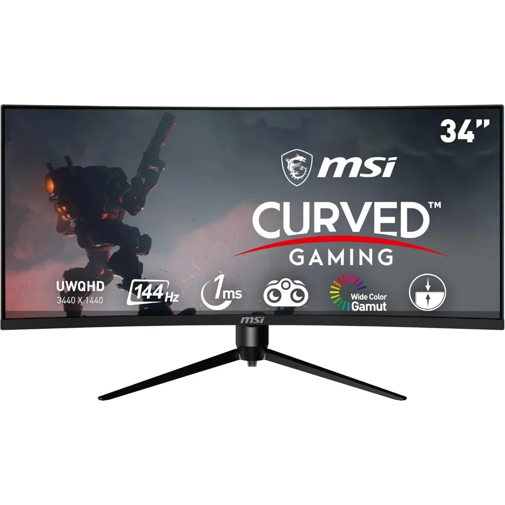 Optix-MAG342CQR 1500R Curvatura, Relação de aspecto 21:9, moldura estreita, 1ms 3440x1440, UWQHD, 144Hz Atualizar a taxa de inclinação, giratória