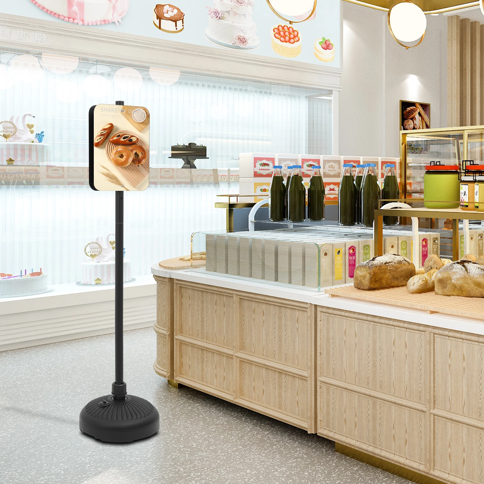 Stand Display Papan Tanda Dua Sisi 5.25FT, Penyangga Papan Tanda Berdiri dengan Alas Bulat untuk Signage, Pemberitahuan, Pengingat Ramah