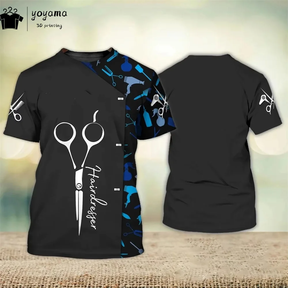 Ropa con estampado de peluquero para hombre, camiseta informal holgada y transpirable con estampado 3D, jersey para hombre, ropa para hombre, camisetas gráficas de peluquero de verano