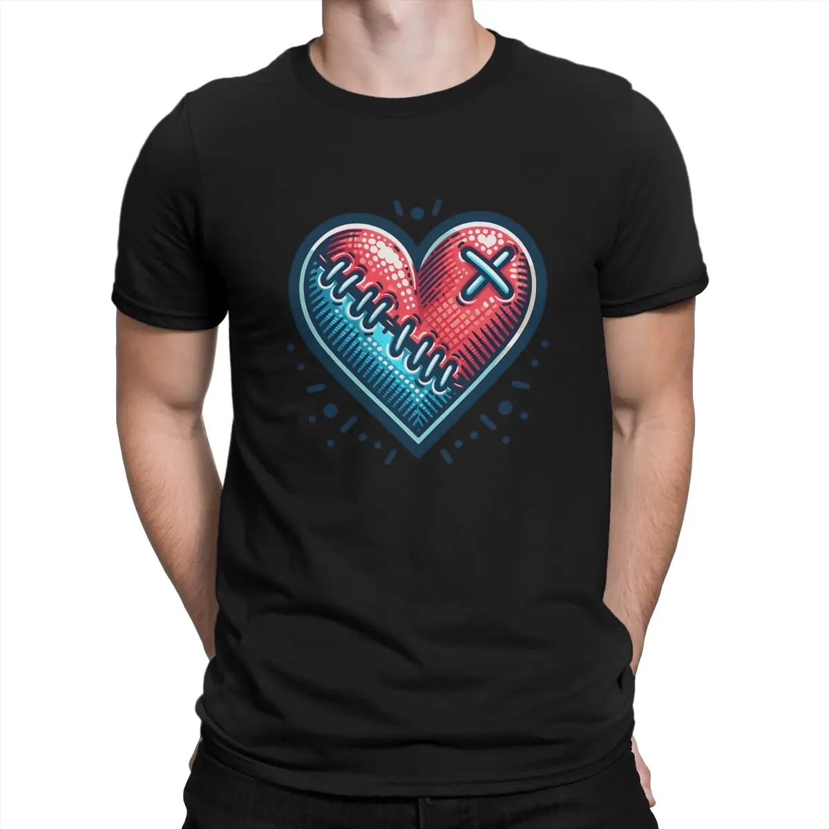 Broken And Wounded Harajuku Polyester TShirt Wounded Heart Creative Streetwear Casual T Shirt Male Tee