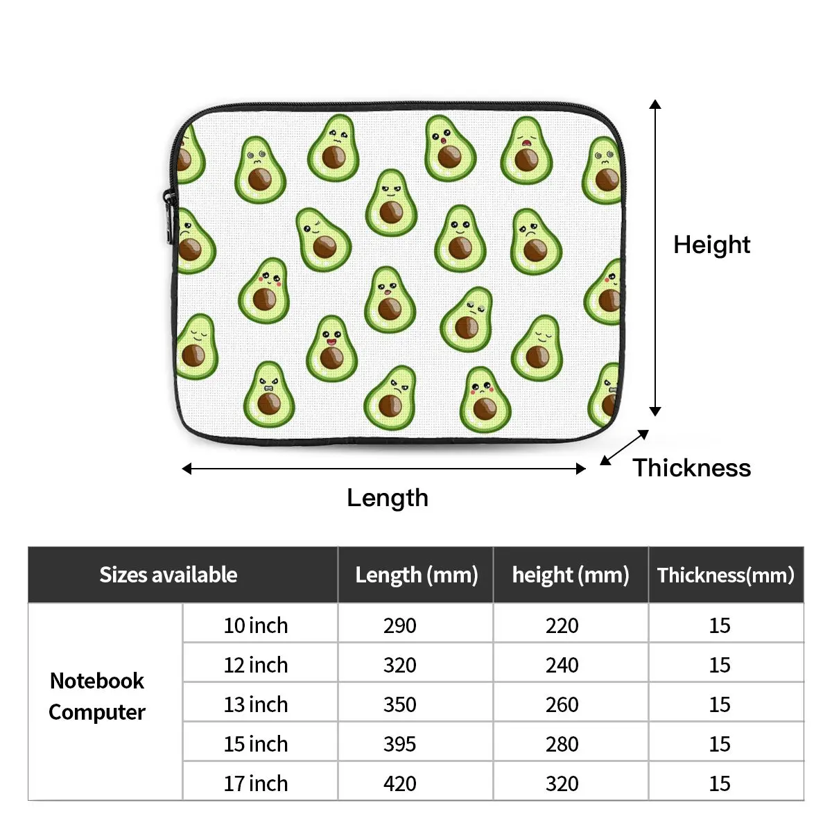 Funny Avocado Emoticons Notebook Laptop Bag Case Pouch 10 12 13 15 17 Inch Notebook Sleeve Cover Bag Tablet Shockproof Case Bag