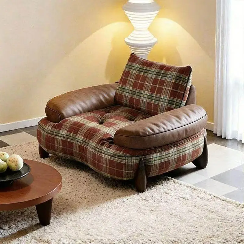 retro solid wood American sofa, medieval leather cloth sofa, living room straight row of three people