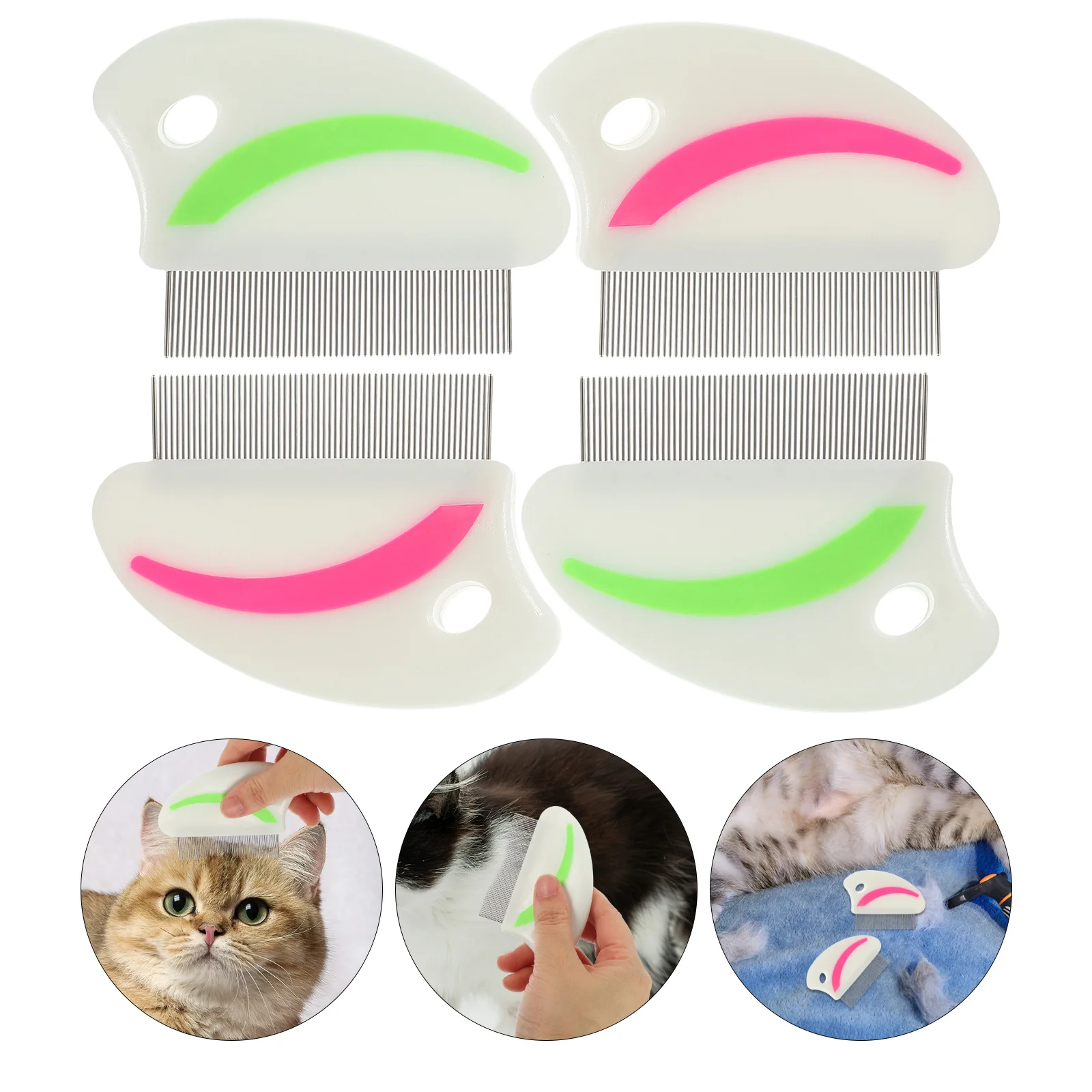 

4Pcs Pet Flea Removal Comb Stable Metal Teeth Close Spacing Puppy Cat Cleaning Brush Ergonomic Handle Massager Durable