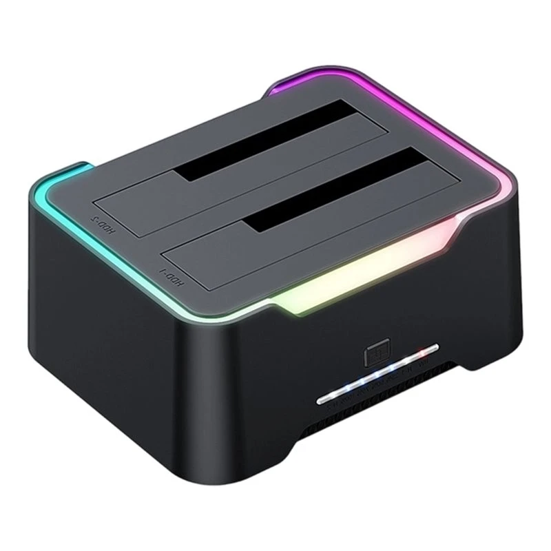 ULBS Hard Disk 2.5/3.5 Inch Enclosure USB 3.0 To SATA Dual Bay RGB Lamp Effect Hard Drive Docking Station Clone HDD SSD