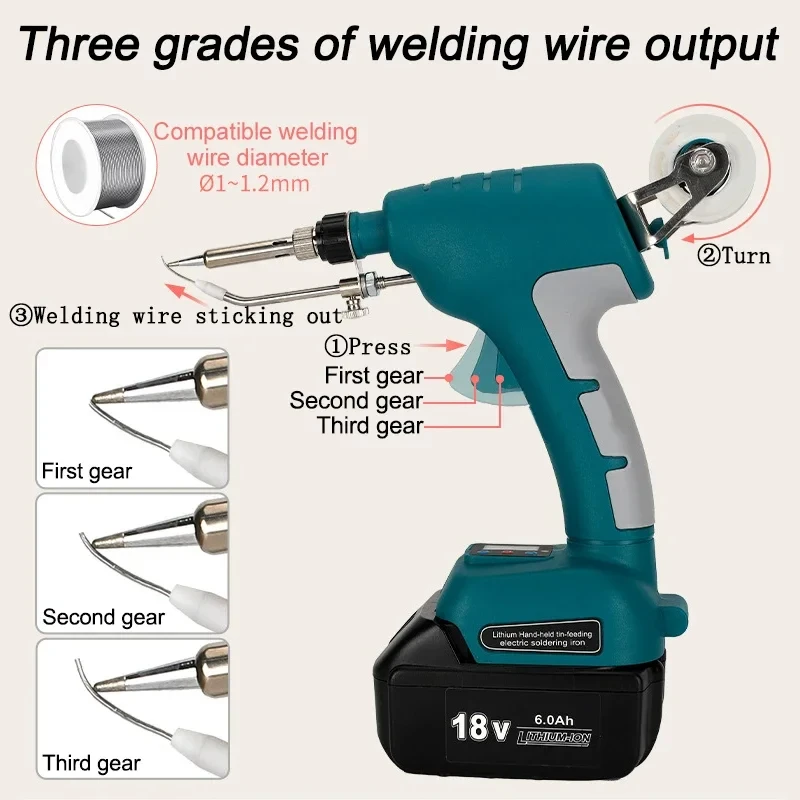 Pistola de soldadura eléctrica inalámbrica portátil, herramientas de soldadura rápida, batería de litio de 18V y 20V para Makita, Dewalt, Milwaukee