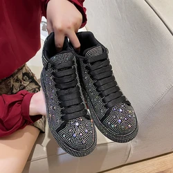 Modne trampki damskie Trend 2024 nowa wiosna jesień platforma zasznurować Rhinestone damskie buty w stylu casual modne błyszczące buty damskie