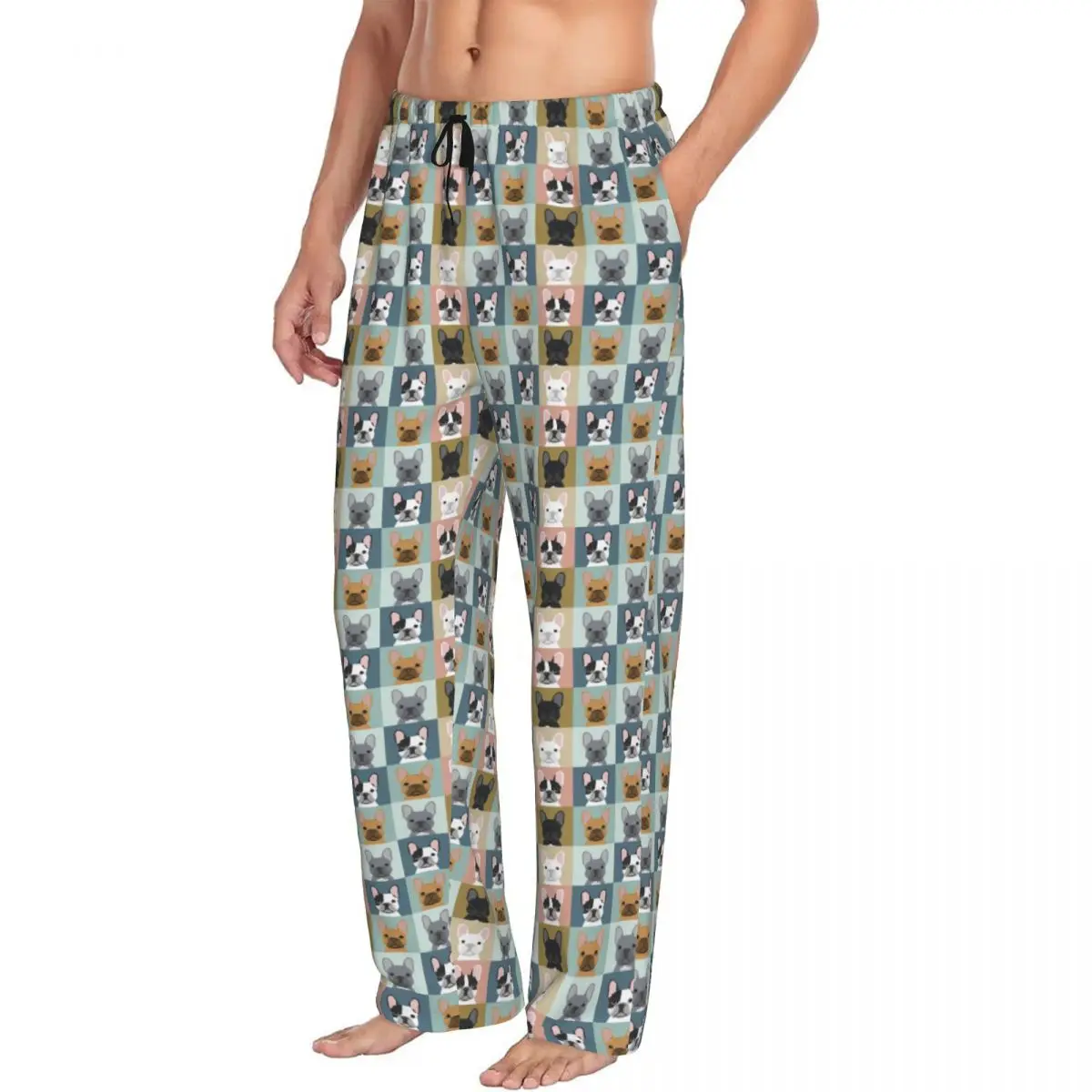 Custom Men French Bulldog Portraits Pattern Pajama Pants Print Frenchie Dog Lover Sleep Sleepwear Bottoms with Pockets