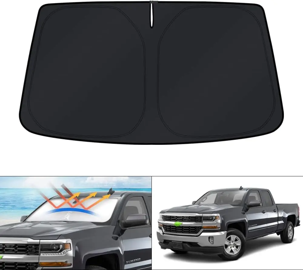 

Windshield Sun Shade for Chevrolet Silverado/GMC Sierra 1999-2006, Foldable UV Protector to Keep Car Cooler