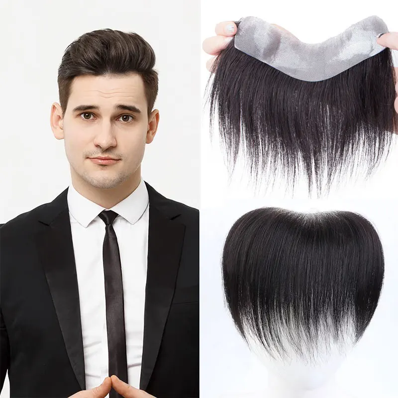 Men's Toupee 100%European Hair System V Shape Human Hairline Toupee For Men Replacement System V Frontal Toupee Thin Skin PU