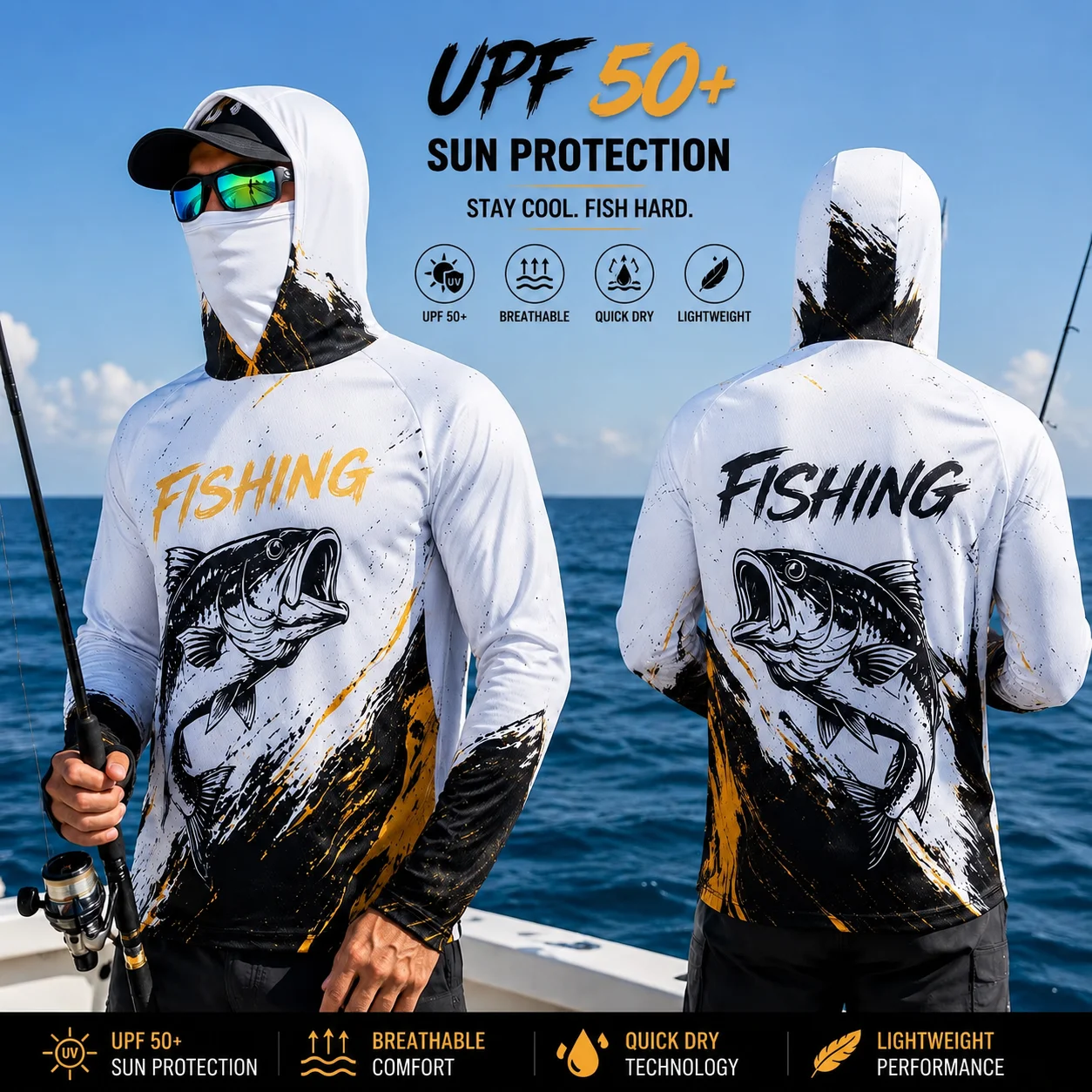 Fishing Shirt Uv Protection - MALFC Heren Hood Fishing Shirt, lange