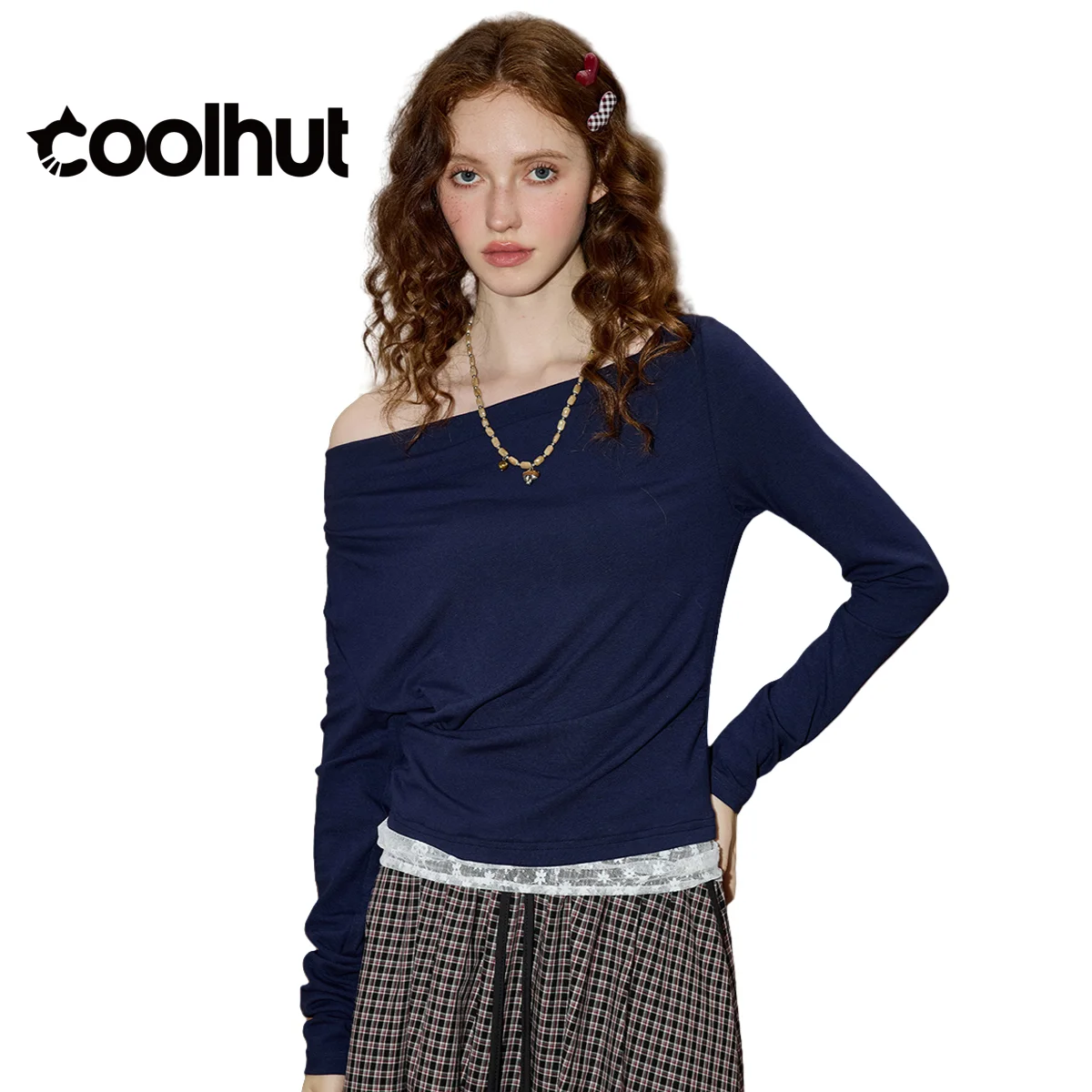 

Coolhut Women's 2025 Asymmetric Neck Lace Trim Blouse Long Sleeve Smocked Waist Relaxed Fit Fall Boho Chic Top New Arrival