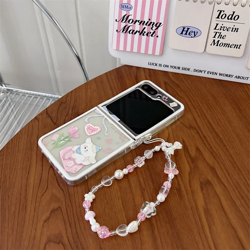 Für Samsung Galaxy Z Flip 6 5 4 3, niedliche Schleife, Armband, gerade Kante, stoßfeste Abdeckung