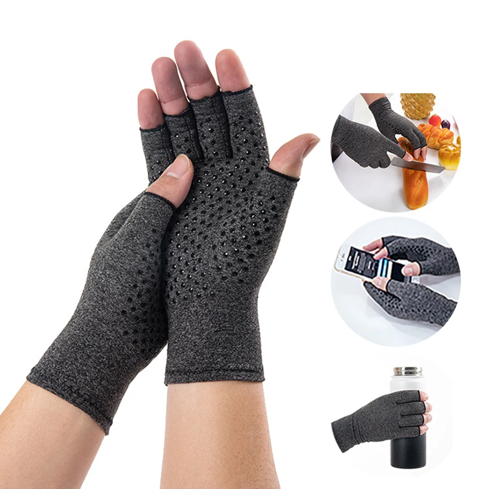 

Arthritis Compression Gloves,Hand Arthritis Copper for Women & Men Hand for Carpal Tunnel Pain Anti-Slip Fingerless Compression