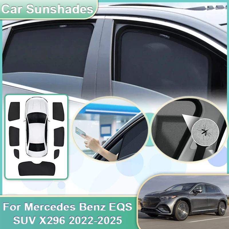 

Car Mesh Sun Shade For Mercedes Benz EQS SUV X296 2022 2023 2024 2025 Accessories Sunshade Windshield Window Visors Sunshades