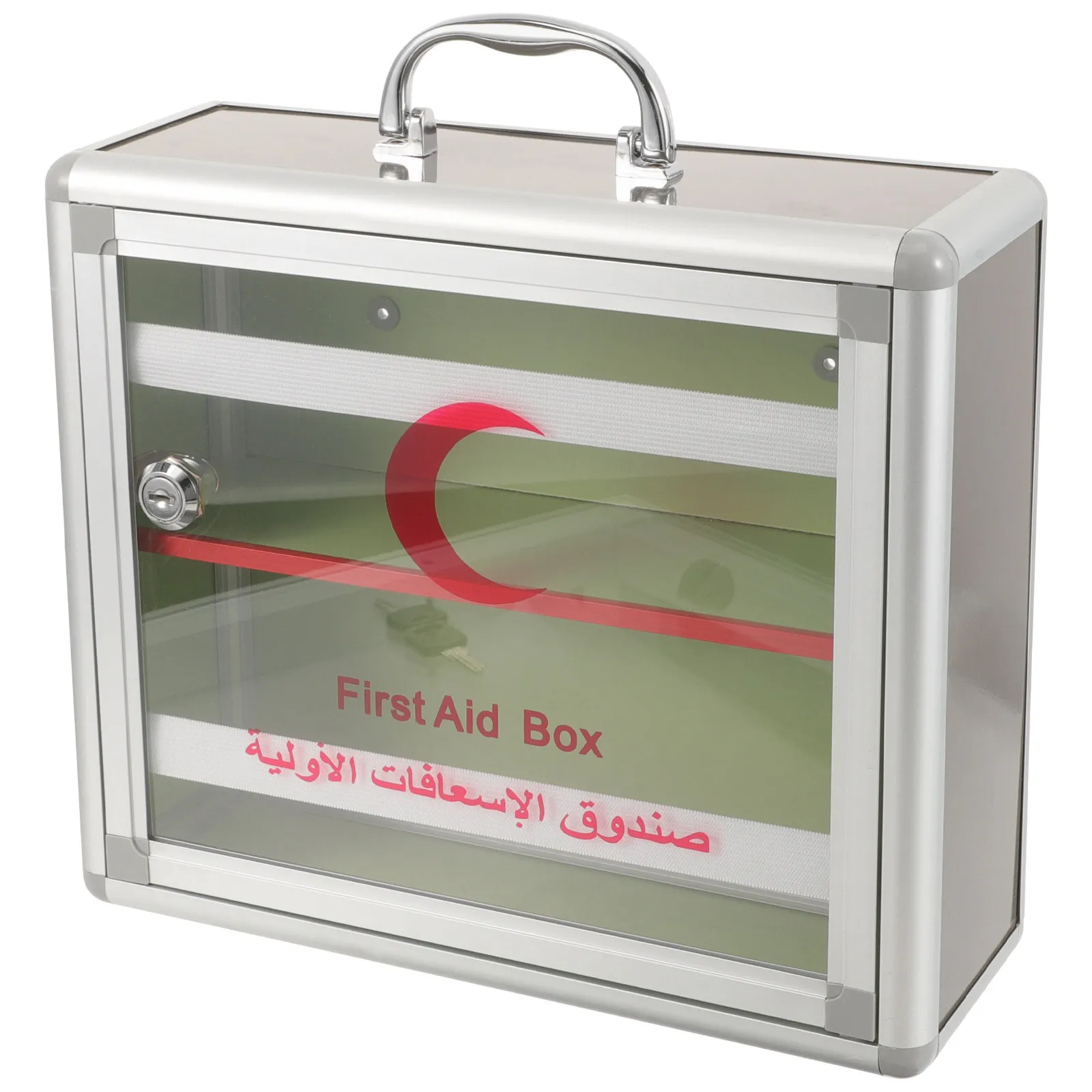 

Emergency Medicine Box Aluminum Alloy Large Capacity Portable Wall Hanging First Aid Storage Case Lockable Transparent Medicine