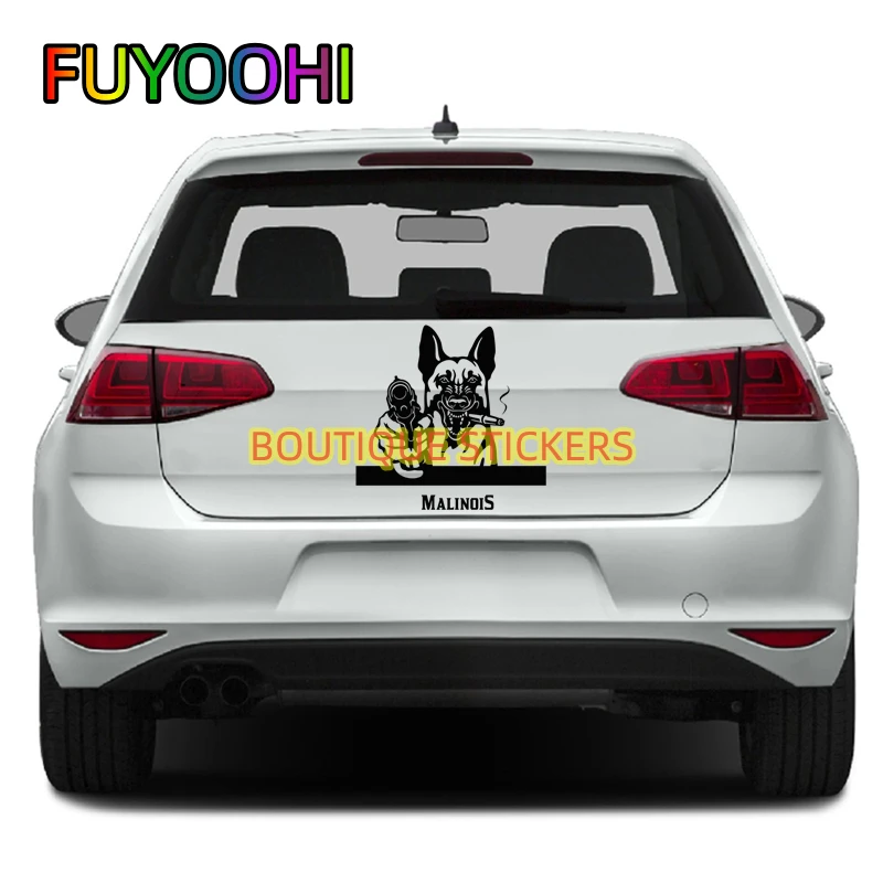 FUYOOHI Accessories Decal Gangster Belgian Shepherd Malinois Alaskan Dog with Gun Vinyl Car Stickers and Decals
