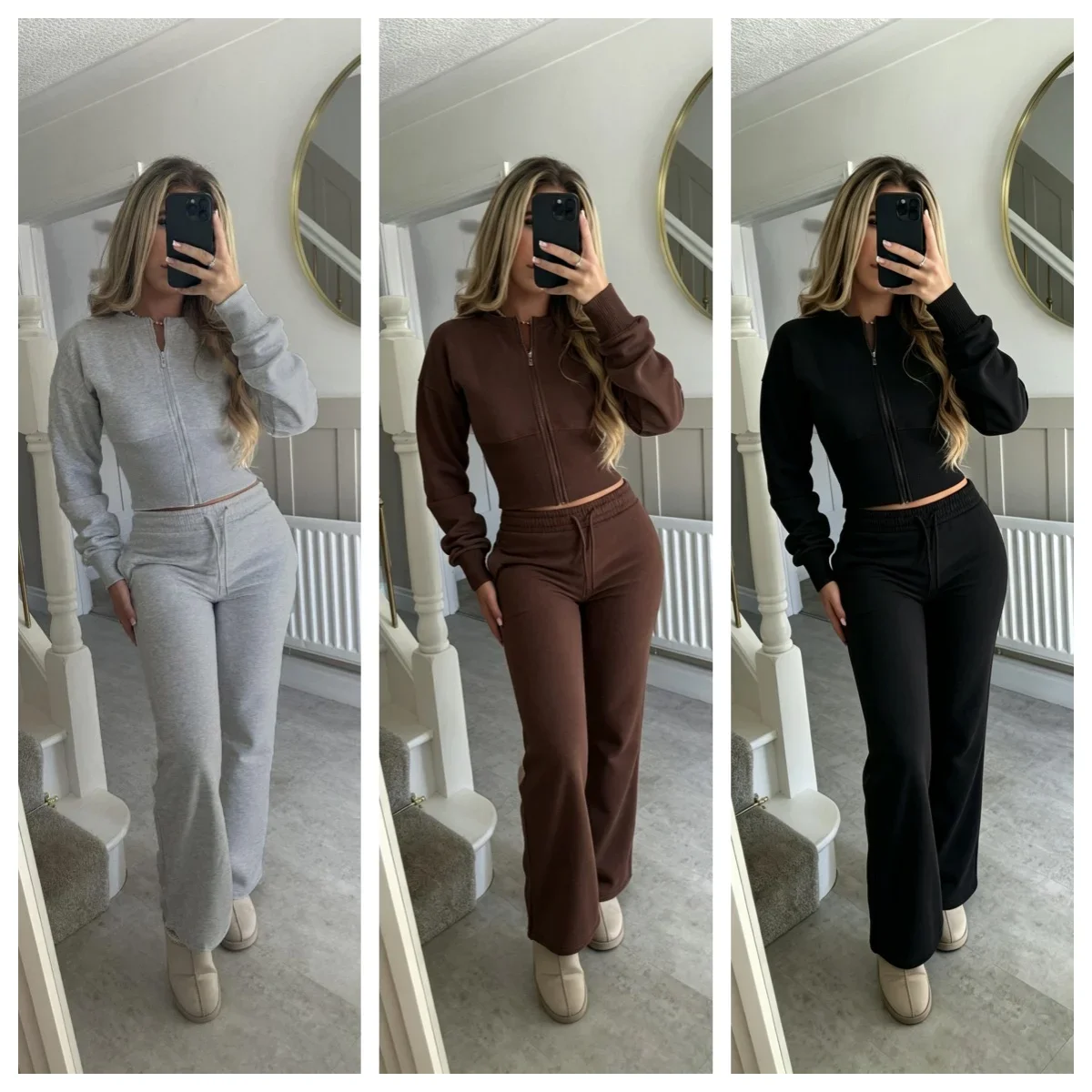 Pant Set Hoodies Sweatshirts Two Piece Sets Women CardiganTracksuit Matching Jogger Sets Zipper Coats Long Pants Lace Up Y2k