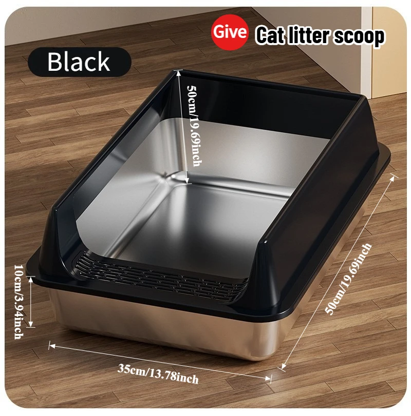 Stainless Steel Litter Box, Semi-enclosed Splash-proof And Leak-proof Design, Removable Lid, Suitable For Big Cats, And More