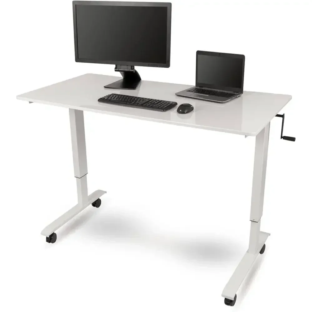 Adjustable Height Rolling Standing Desk with White Glossy Top, 60 Wide