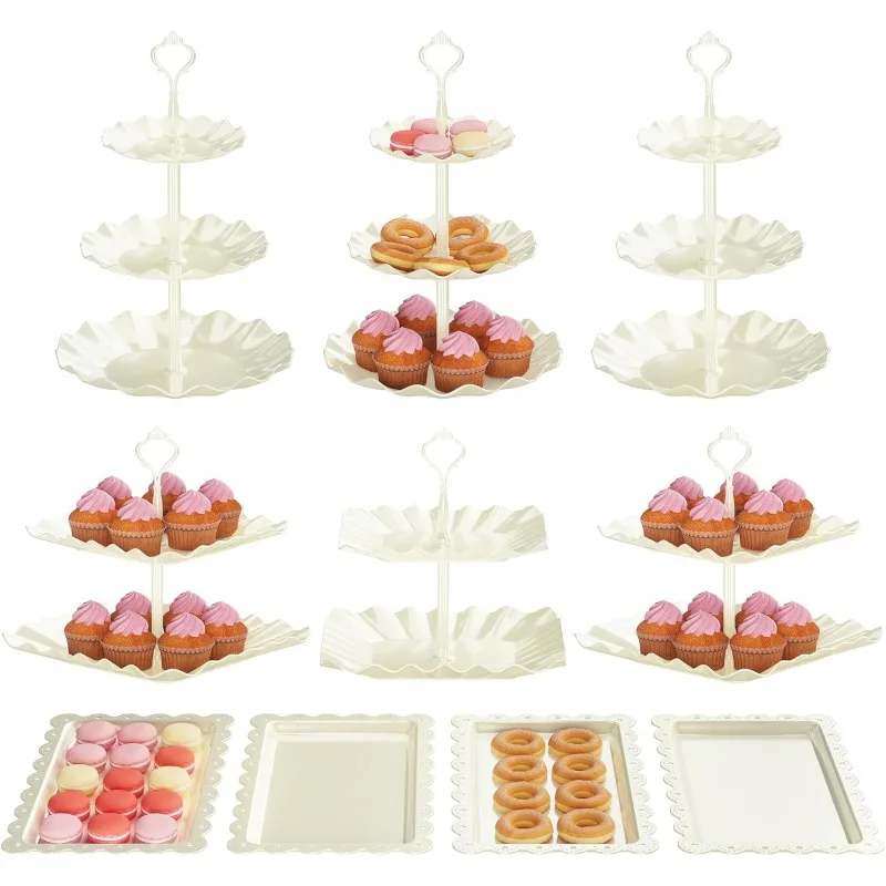 

10PCS Cupcake Stand Holder, Dessert Table Display Set, Treat Table Candy Cake Desert Tiered Tray, 3 Tier Serving Trays