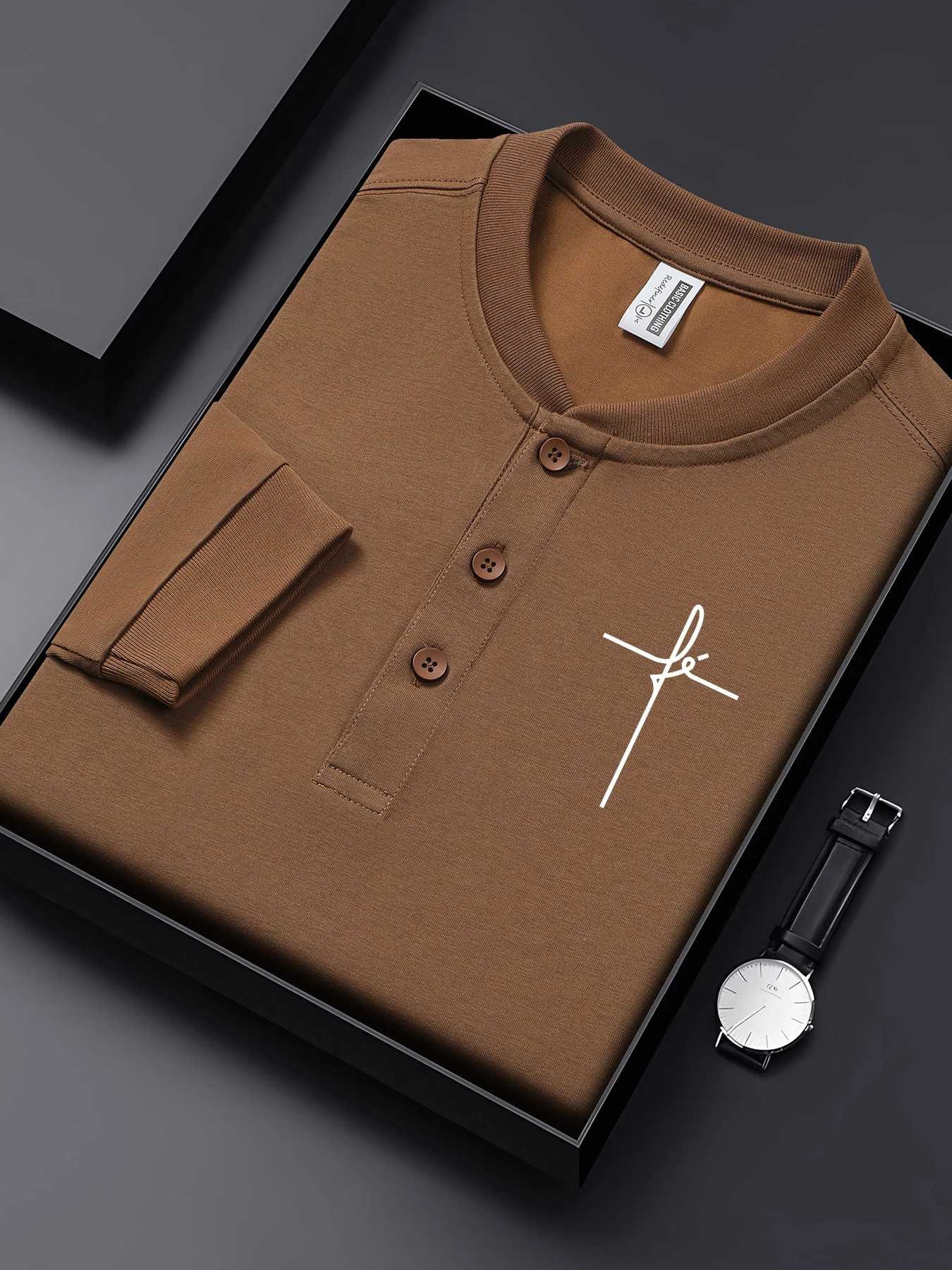 

Мужские футболки на пуговицах с простым принтом Cross Line, универсальная хлопковая базовая рубашка, мягкая осенняя мужская уличная одежда с длинным рукавом с вырезом Генри