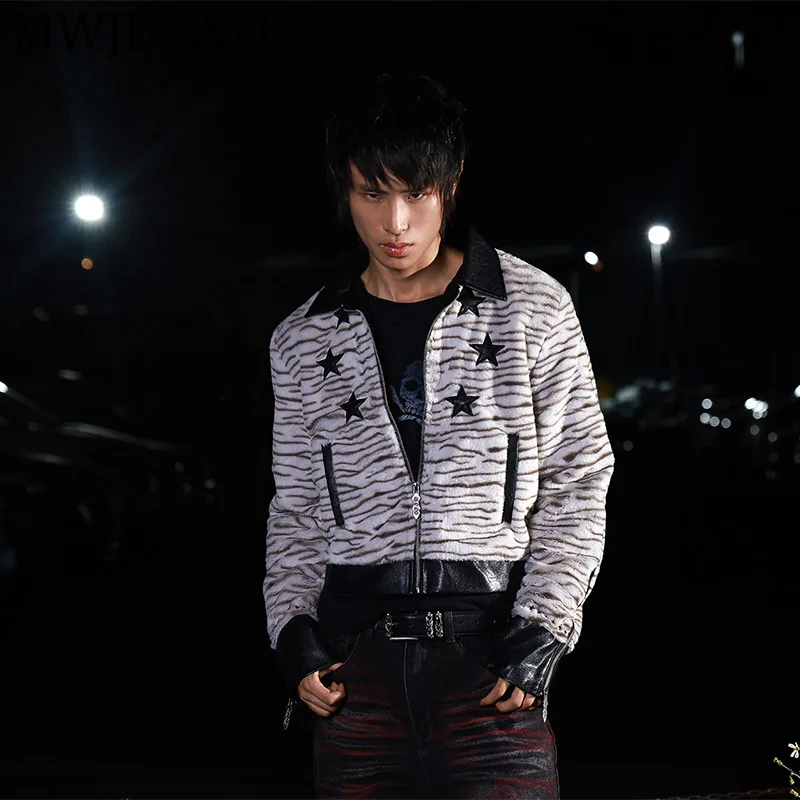 

Мужская укороченная куртка MWJLPWQ с принтом и пэчворком, дизайнерская, премиум-класса, в уличном стиле, модная, зимняя, приталенная, с отложным воротником, утепленная, 14975