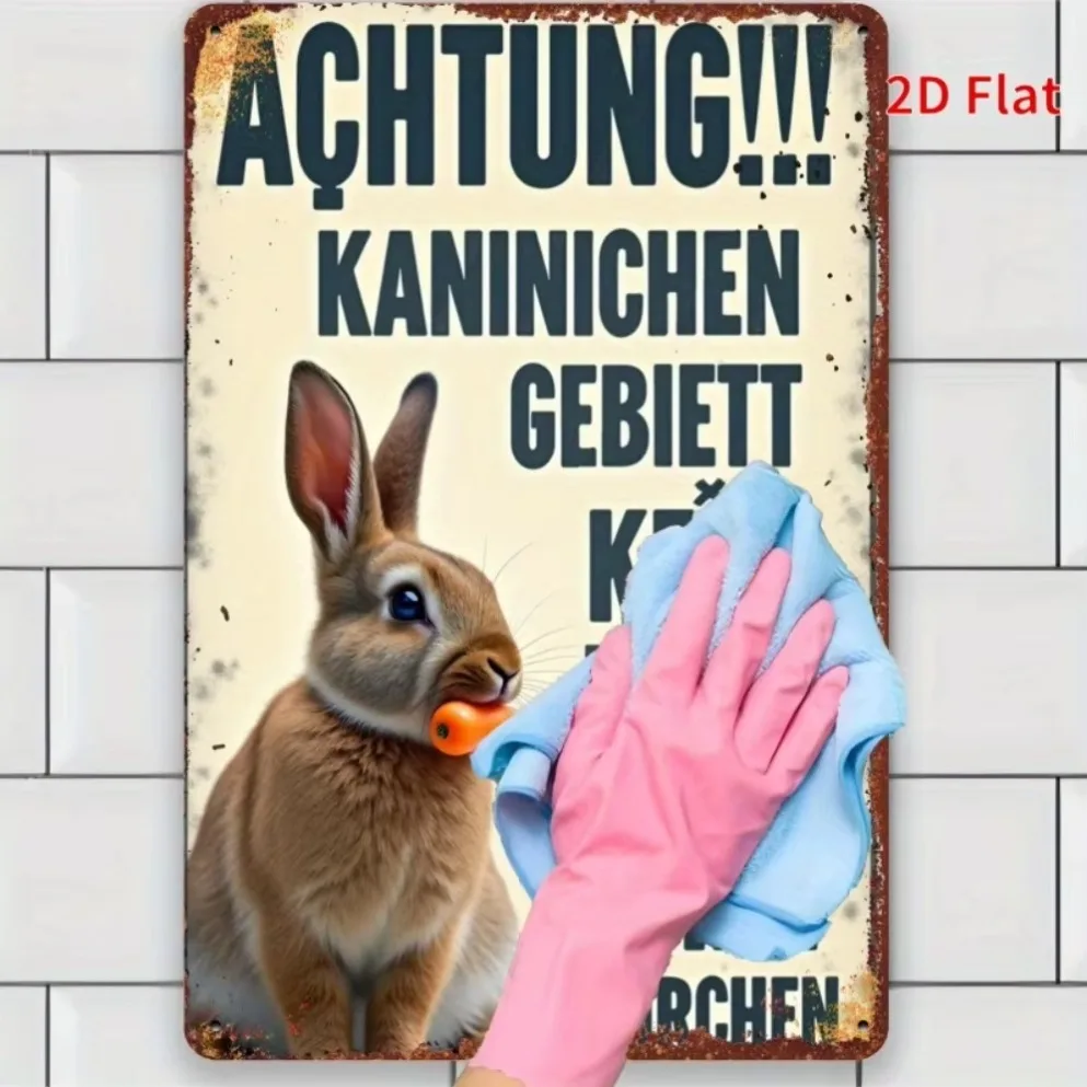 "علامة حائط حديدية مسطحة نابضة بالحياة ثنائية الأبعاد: 'انتباه! لقد مطالبة الأرانب على هذا المنطقة' - ديكور أرنب إقليدي ريفي مرح" #2