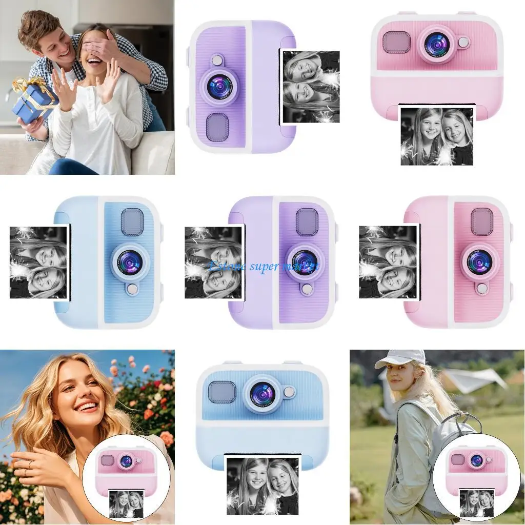 090B كاميرا للأطفال على شكل رسوم متحركة على الفور مع وظيفة طباعة الصور وتسجيل الفيديو هدية عيد ميلاد لفتاة ما قبل المدرسة