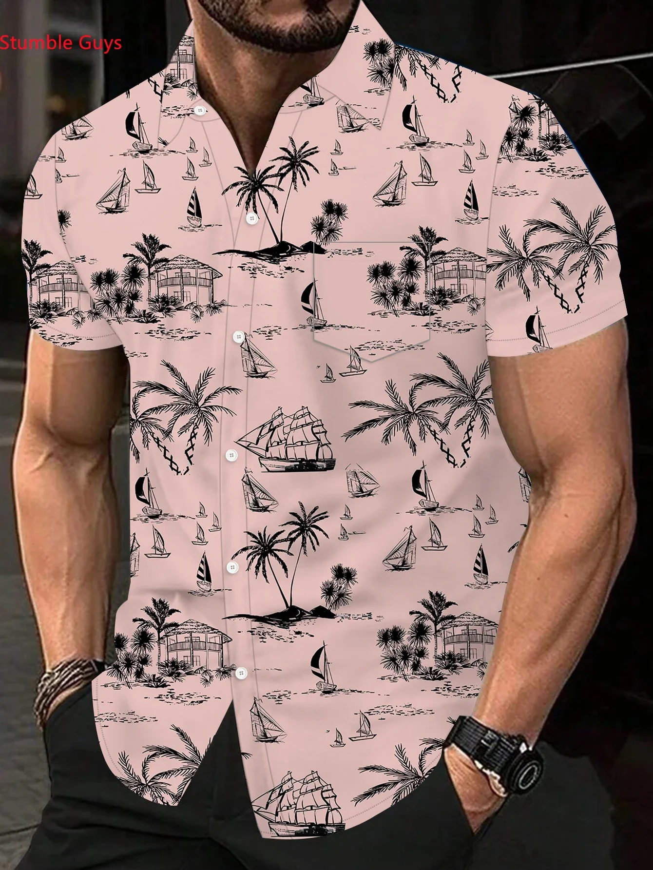 Summer High Street Street Style Men's Hawaiian Shirt Man Short Sleeve Tropical Print Casual Fashion Party Beach Wear