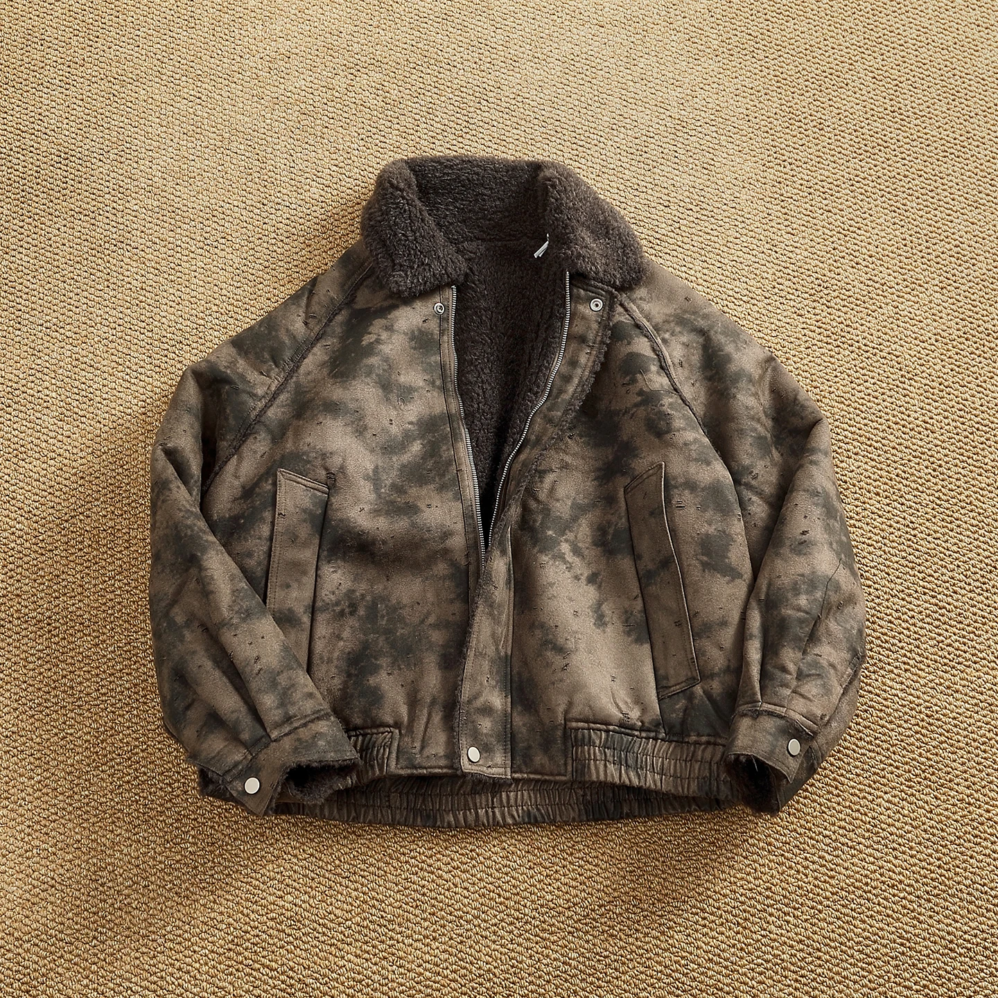 

American retro suede winter cotton jacket for men with broken craft lambswool lapel loose warm jacket trendy