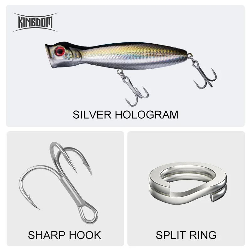 Kingdom TopWater Popper Professional Fishing Lures Hard Artificial  Baits 8cm 10cm 13cm Floating Wobblers Fishing Tackle Baits