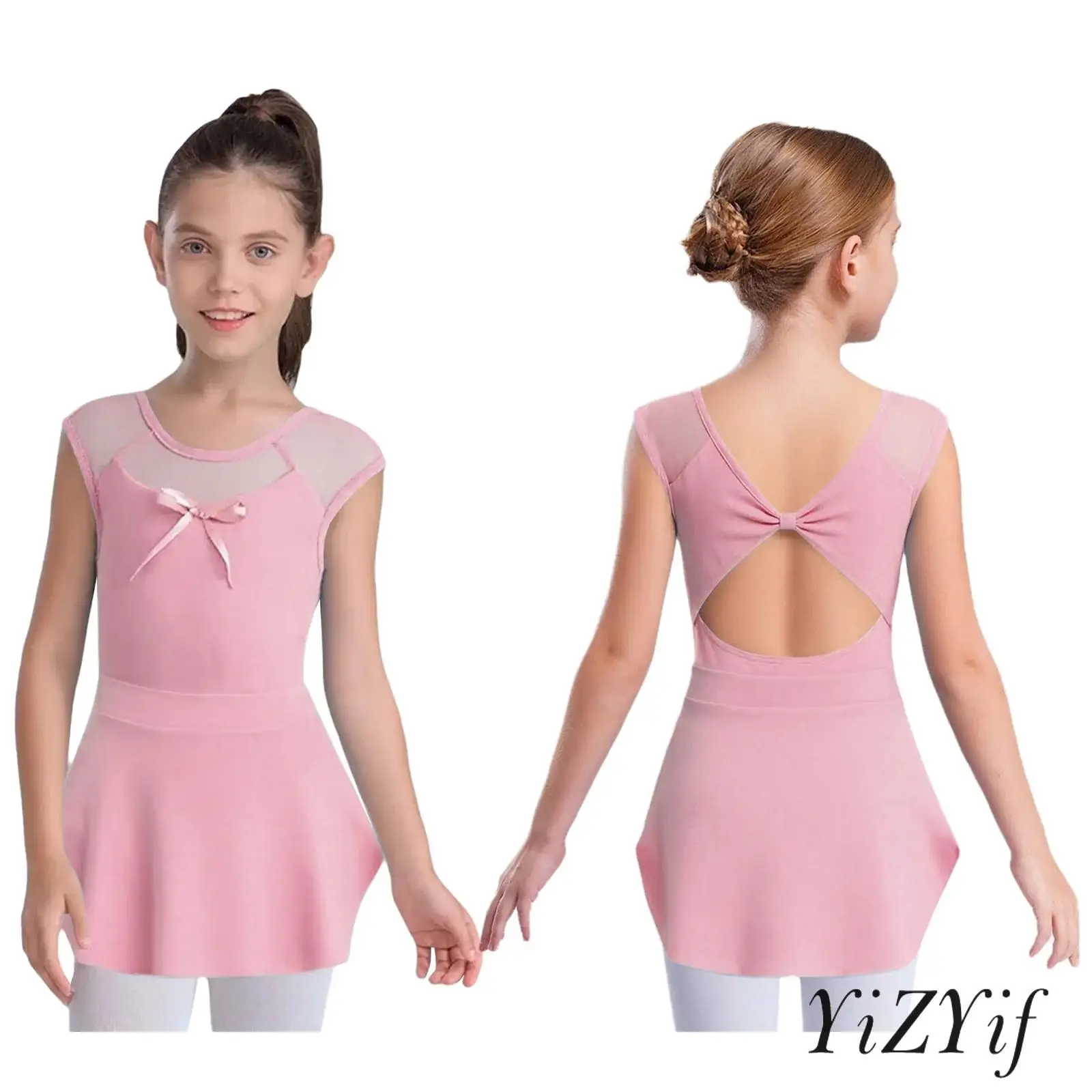 

Kids Girls Figure Ice Skating Dance Costume Sleeveless Sheer Mesh Ballet Leotard with Skirt Set Ballet Latin Lyrical Dancewear