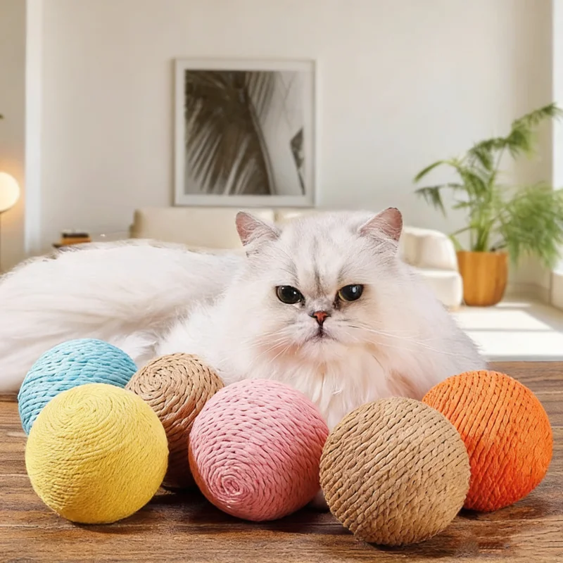 8CM Interaktiver Sisal-Katzenkratzball, supergroßes Anti-Biss-Kauspielzeug mit Sound für Kätzchen, Haustierbedarf – Detail 4