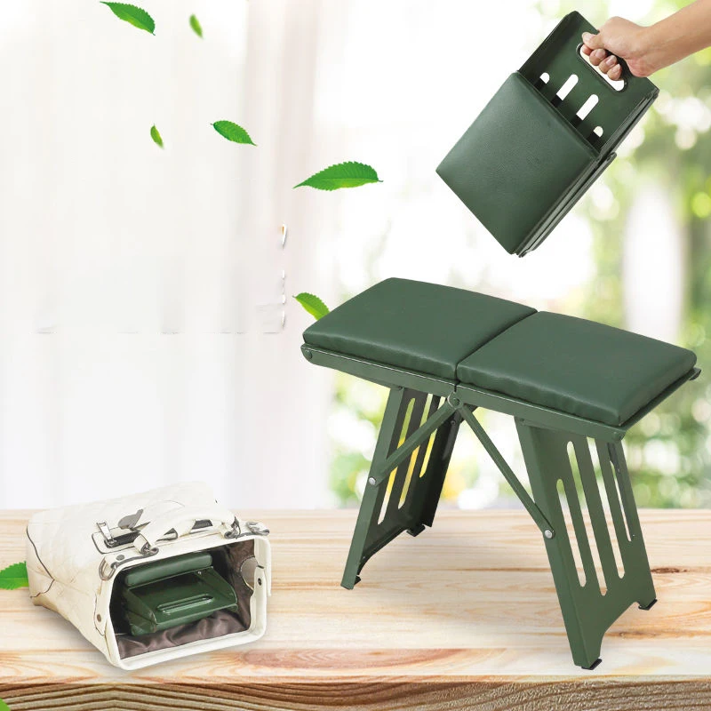 

Folding Stool Portable Lightweight Chair Soft Cushion Household Outdoor Travel Ferroalloy Sturdy Stable Anti-scratch Feet