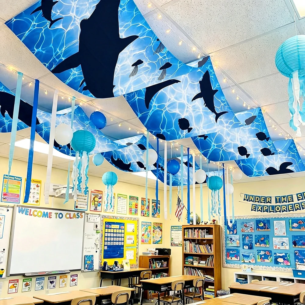 Ozean Unterwasser-Tier Deckenbehang Stoffbanner Meereswelt Hängedekoration für Hochzeit Aquatisches Themen-Party Ornament Zubehör