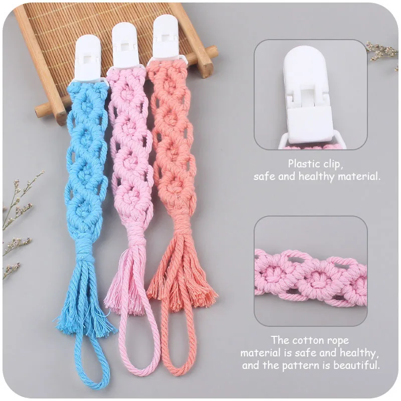 ABCPICK New Plastic Pacifier Clip Baby Product Creative Baby DIY Pure Hand Woven Cotton Rope Pacifier Chain Baby Educational Toy