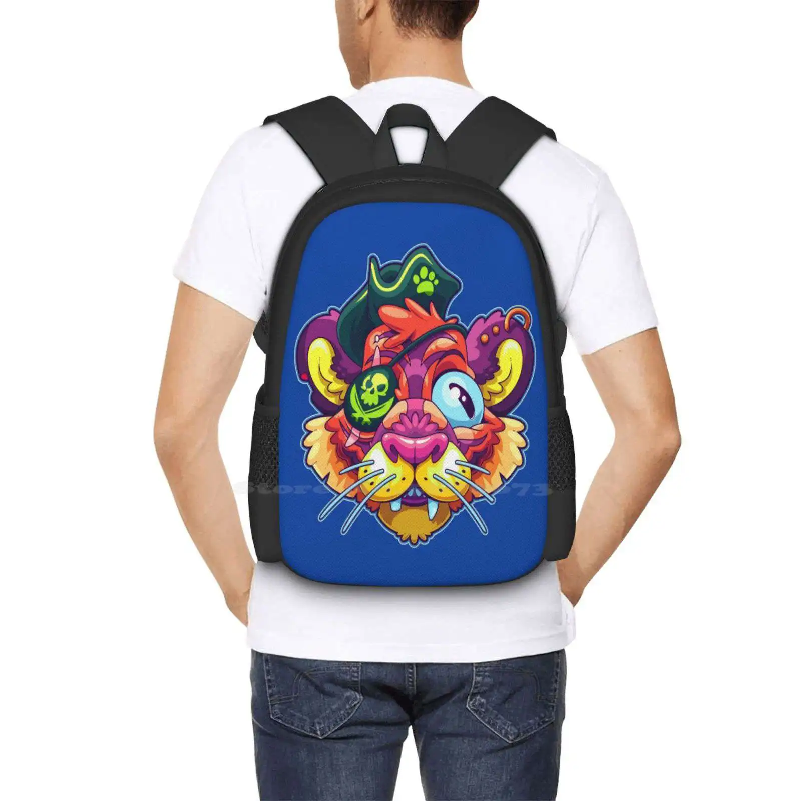 Eye Of The Tiger Hot Sale Schoolbag Backpack Fashion Bags Eye Of The Tiger Pirate Captain Big Cat Saber Eye Patch Kitty Kittens