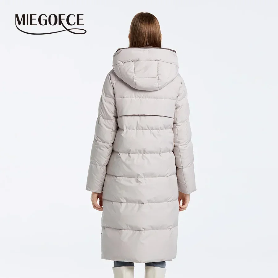 Miegofce 2024 inverno casual casaco feminino manga longa acolchoado jaqueta com bolsos de botão grande à prova de vento quente com capuz parka d23715