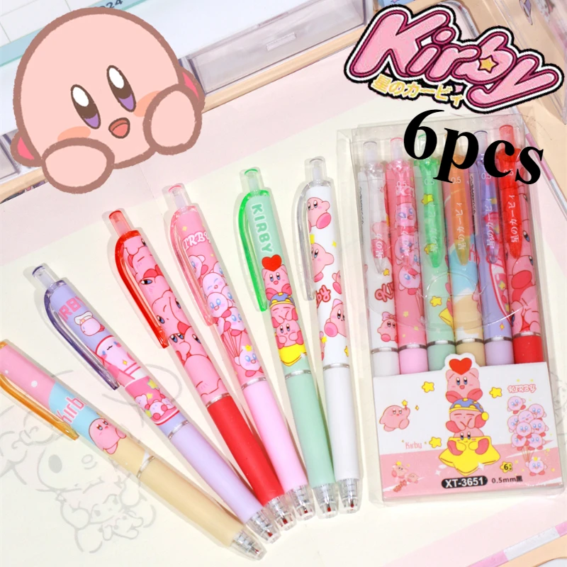 

New Kawaii Anime 6pcs/set Kirby Cartoon Press Gel Pen School Office Game Figures Black Neutral Pen A Friend's Birthday Present