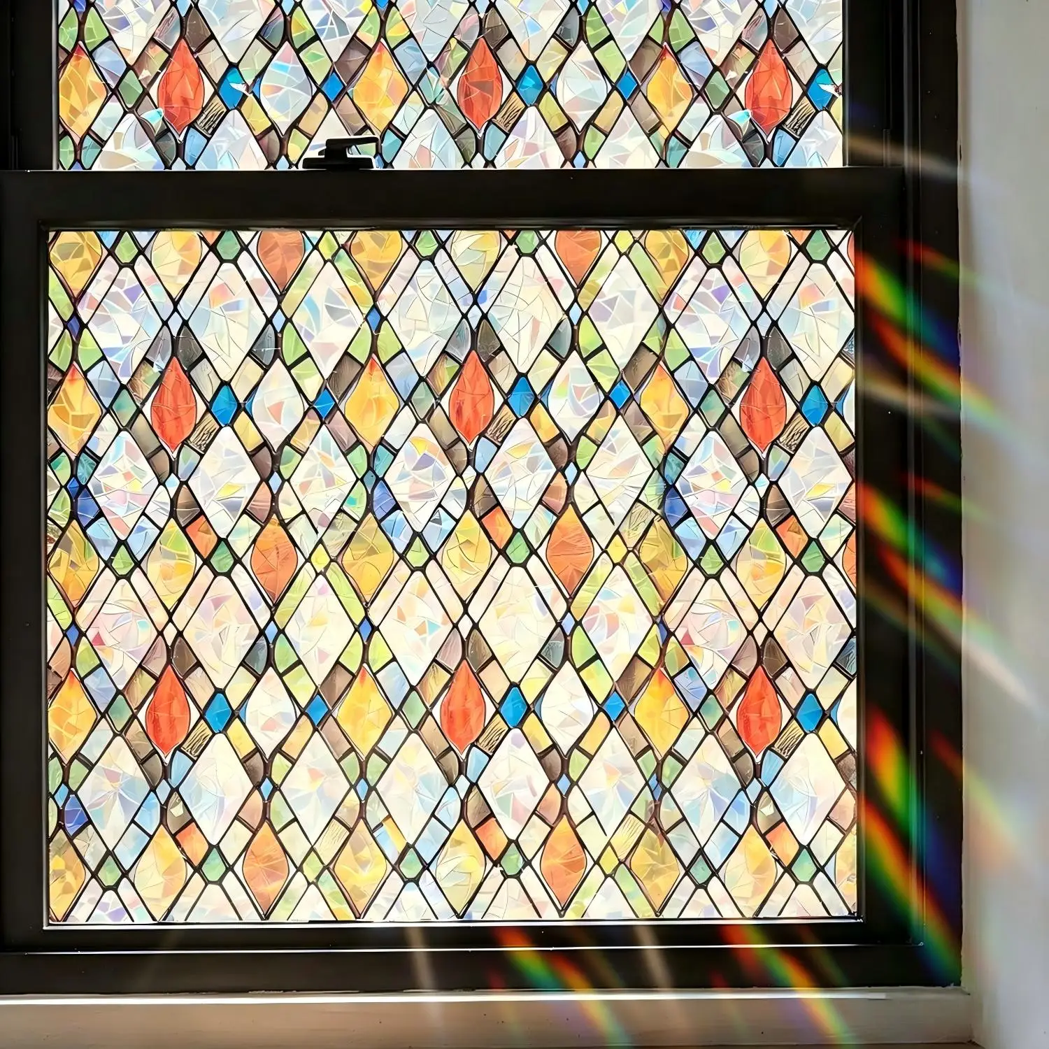 Rainbow Crystal Shards Stained Glass Window Privacy Film Static Cling Non-Adhesive Reusable Anti UV Decor Decal for Home Living