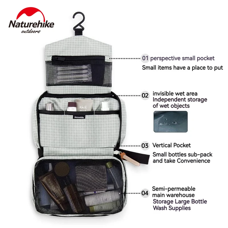 Naturehike Hangable Organizer borsa da toilette da viaggio scatola portaoggetti griglia per il nuoto lavaggio trucco borsa cosmetica capacità impermeabile