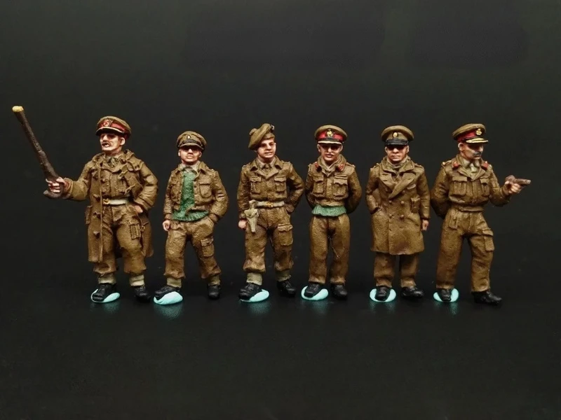Kit de modelo de figura de resina fundida em escala 1/72, oficiales britânicos da segunda guerra mundial, 6 figuras sem pintura