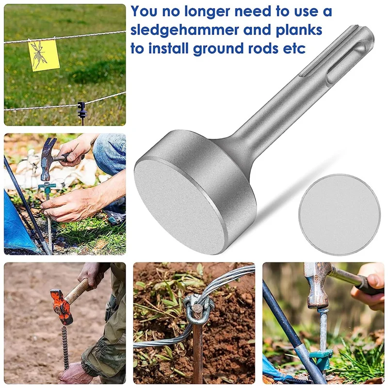 

ABKL SDS-Plus T Post Ground Rod Driver, Drill Bit Driver Durable Hammer Drill Rod Converter for Hammer Drill Grounding Rods F
